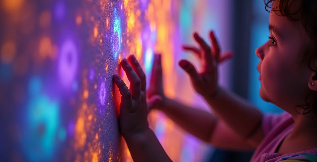 Kinder erleben interaktive Farbprojektion in immersivem Museumsraum