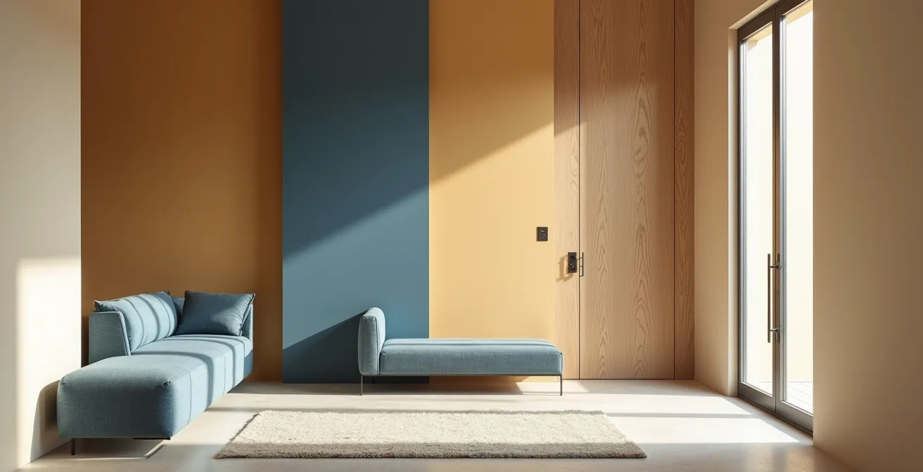 Stilvolles Interieur mit subtilen Komplementärfarben nach Bauhaus-Prinzipien