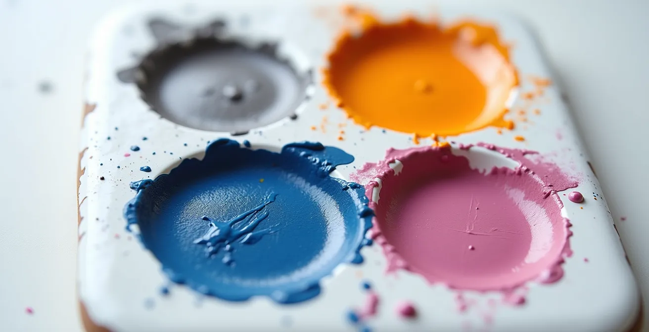 Abstrakte Farbpalette mit vier distinkten Farbabschnitten nach deutschem Kunstkonzept