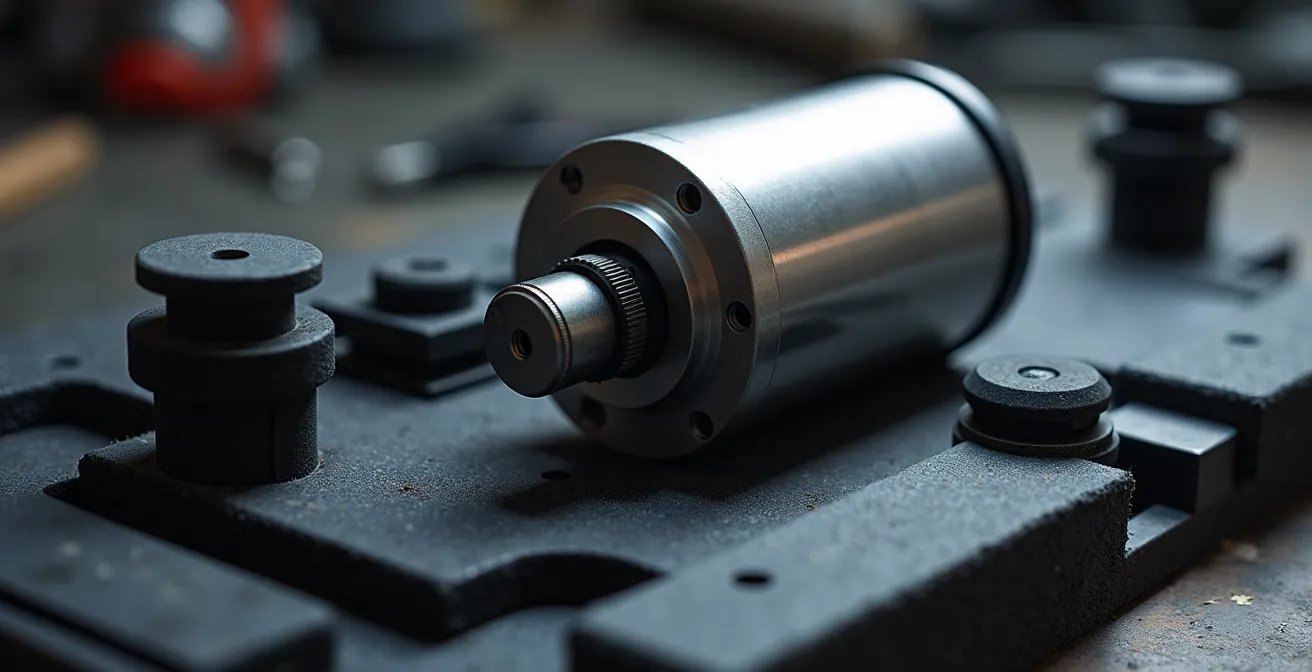 Nahaufnahme eines gedämpften Motors in einer kinetischen Skulptur