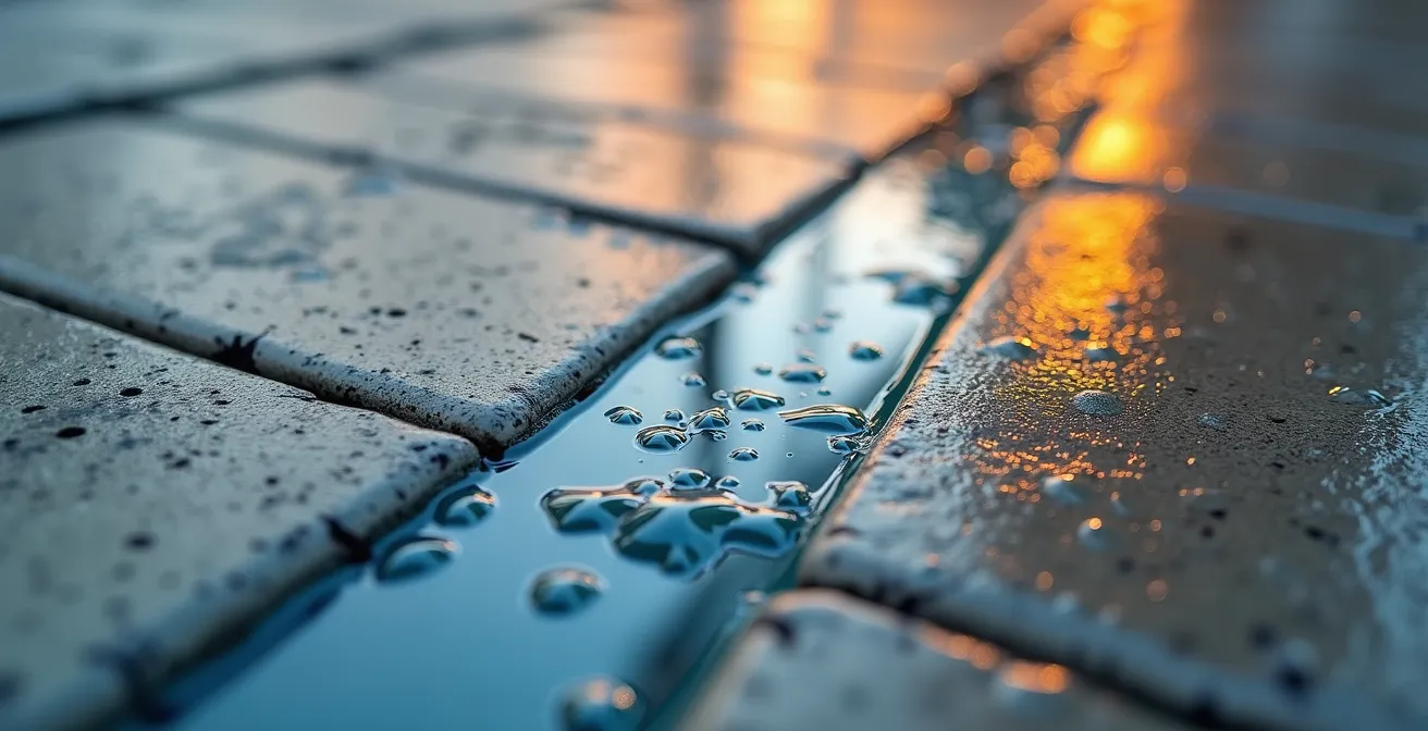 Nahaufnahme von ultra-hochfestem Beton mit einer speziellen Anti-Graffiti-Beschichtung, die die Materialüberlegenheit demonstriert.