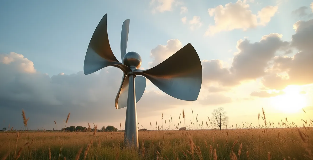 Windgetriebene kinetische Skulptur in natürlicher Umgebung